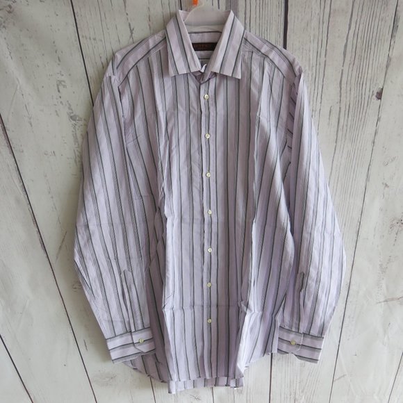 Etro Multi Color Stripe Cotton Blend Button Down Down Long Sleeve Shirt Size 44 - Picture 1 of 7